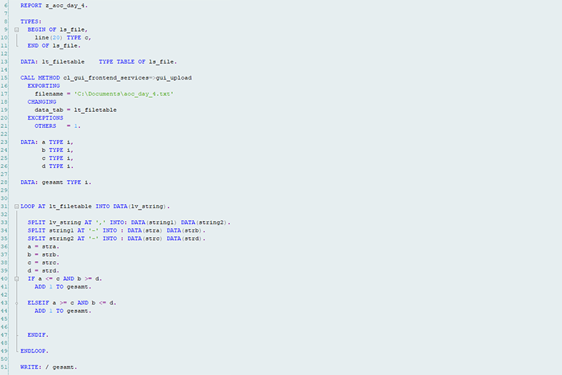 Bild ABAP-Code Praktikumzseit Backend-Entwicklung 